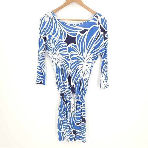 Tori Richard Honolulu Blouson Mini Dress Smocked Waist Floral Print Blue… - Picture 2 of 11